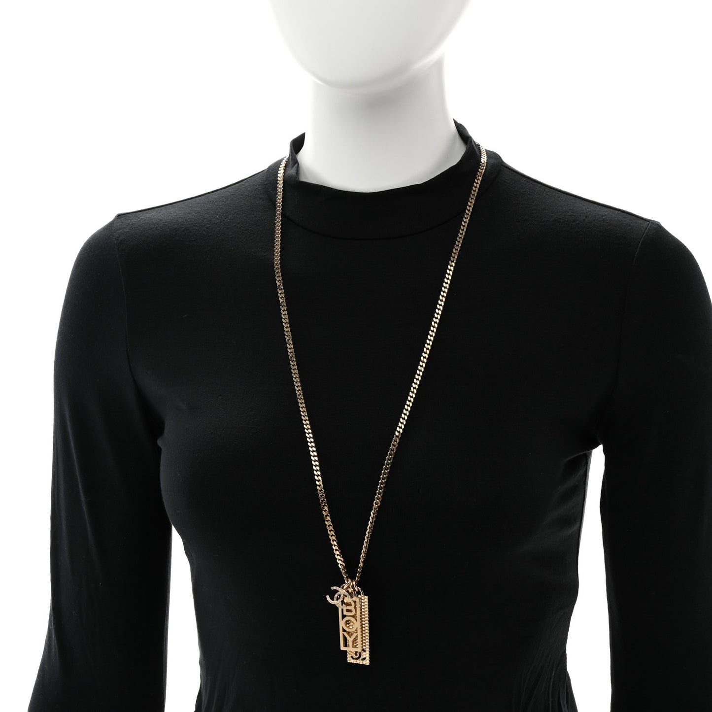 Metal Crystal CC Boy Pendant Long Necklace Gold