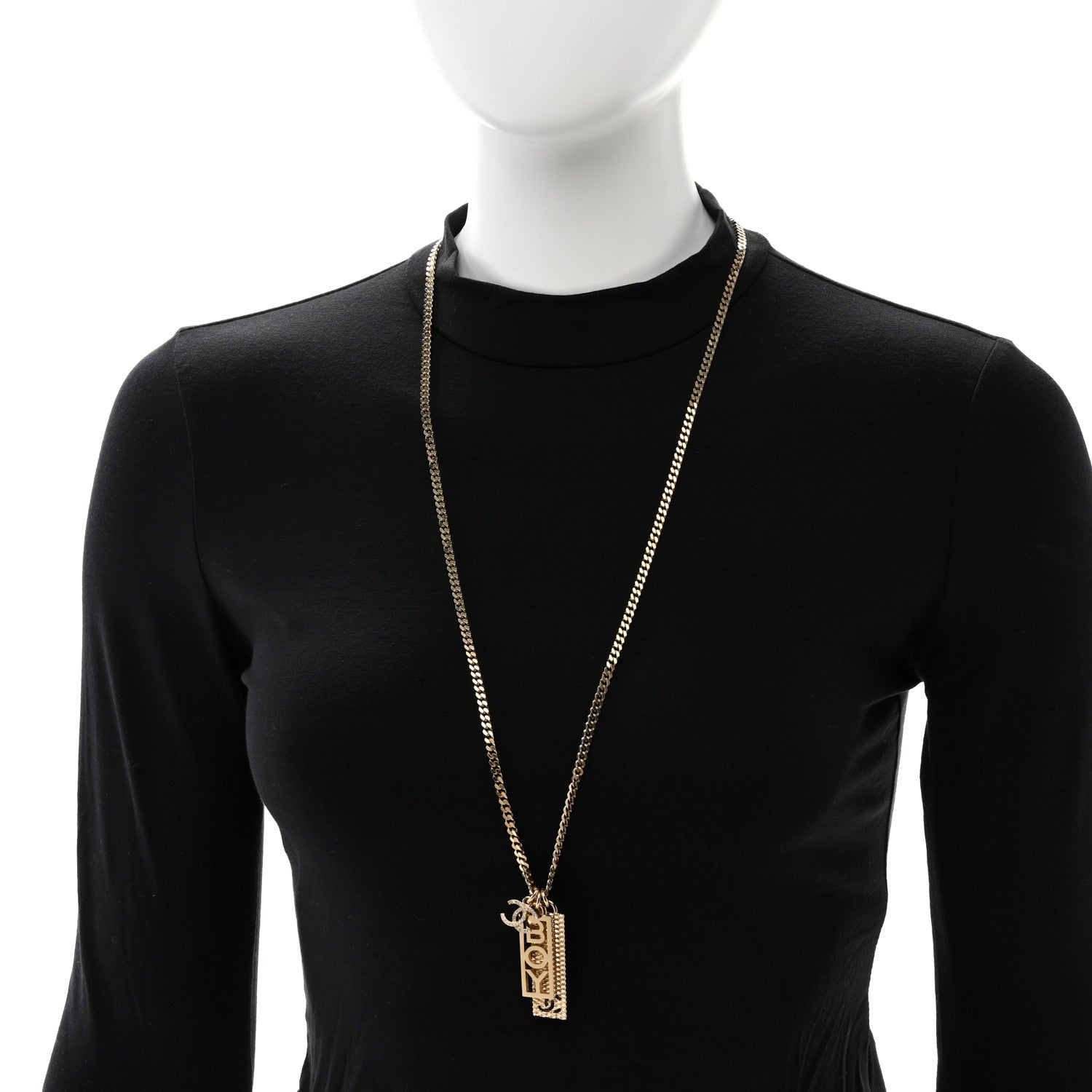 Chanel Metal Crystal CC Boy Pendant Long Necklace Gold 2 of 5