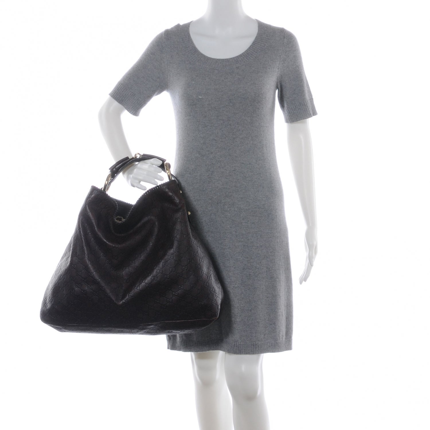 Gucci Guccissima Large Horsebit Chain Hobo Chocolate Brown 2 of 7