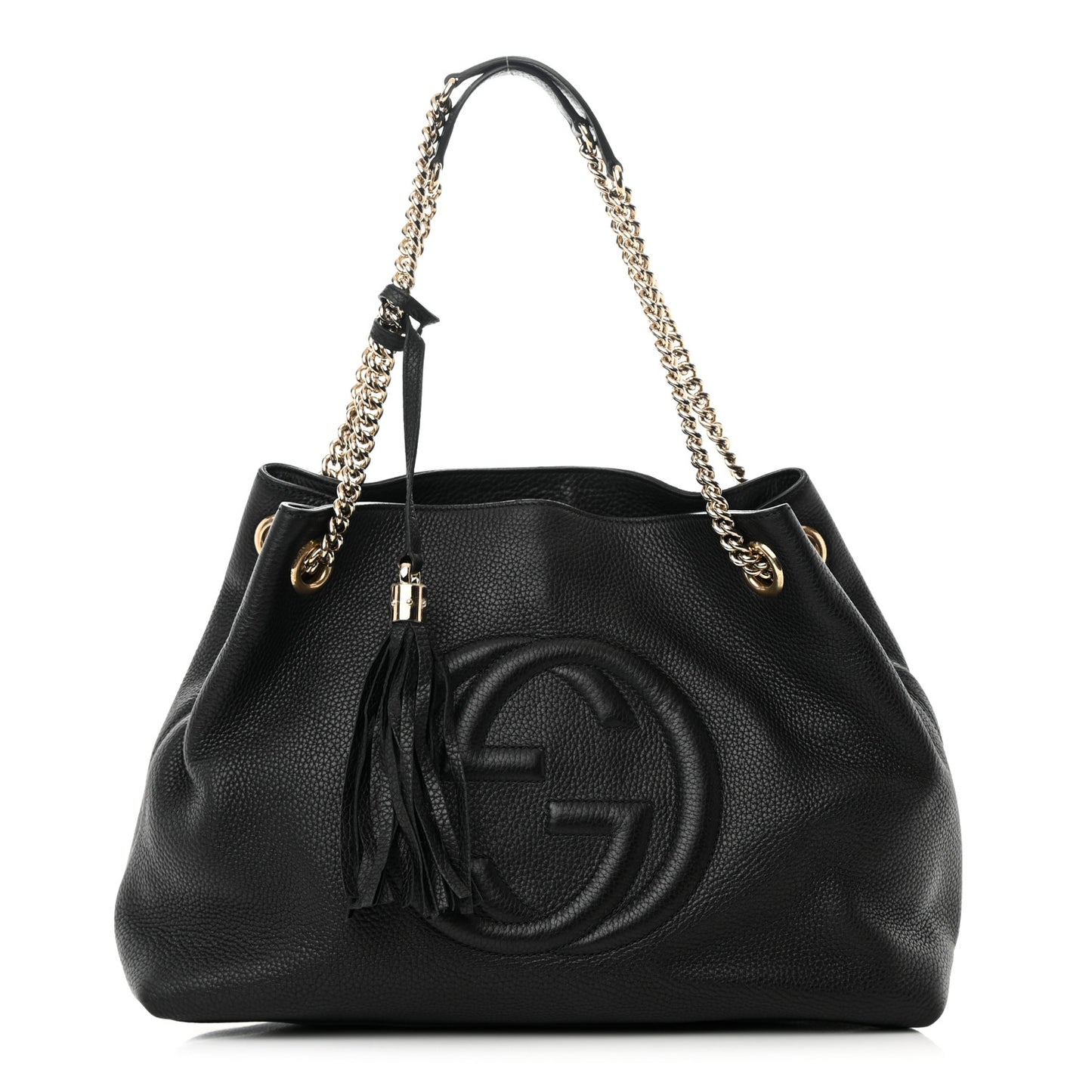 Pebbled Calfskin Medium Soho Chain Shoulder Bag Black