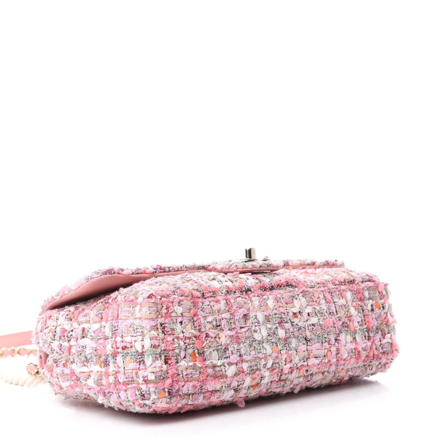 Tweed Medium Pearl Handle Flap Pink Beige Orange Ecru