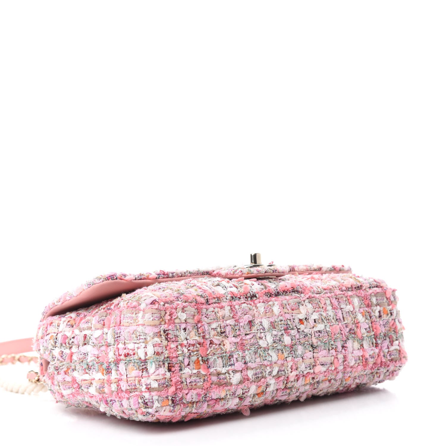 Chanel Tweed Medium Pearl Handle Flap Pink Beige Orange Ecru 4 of 11