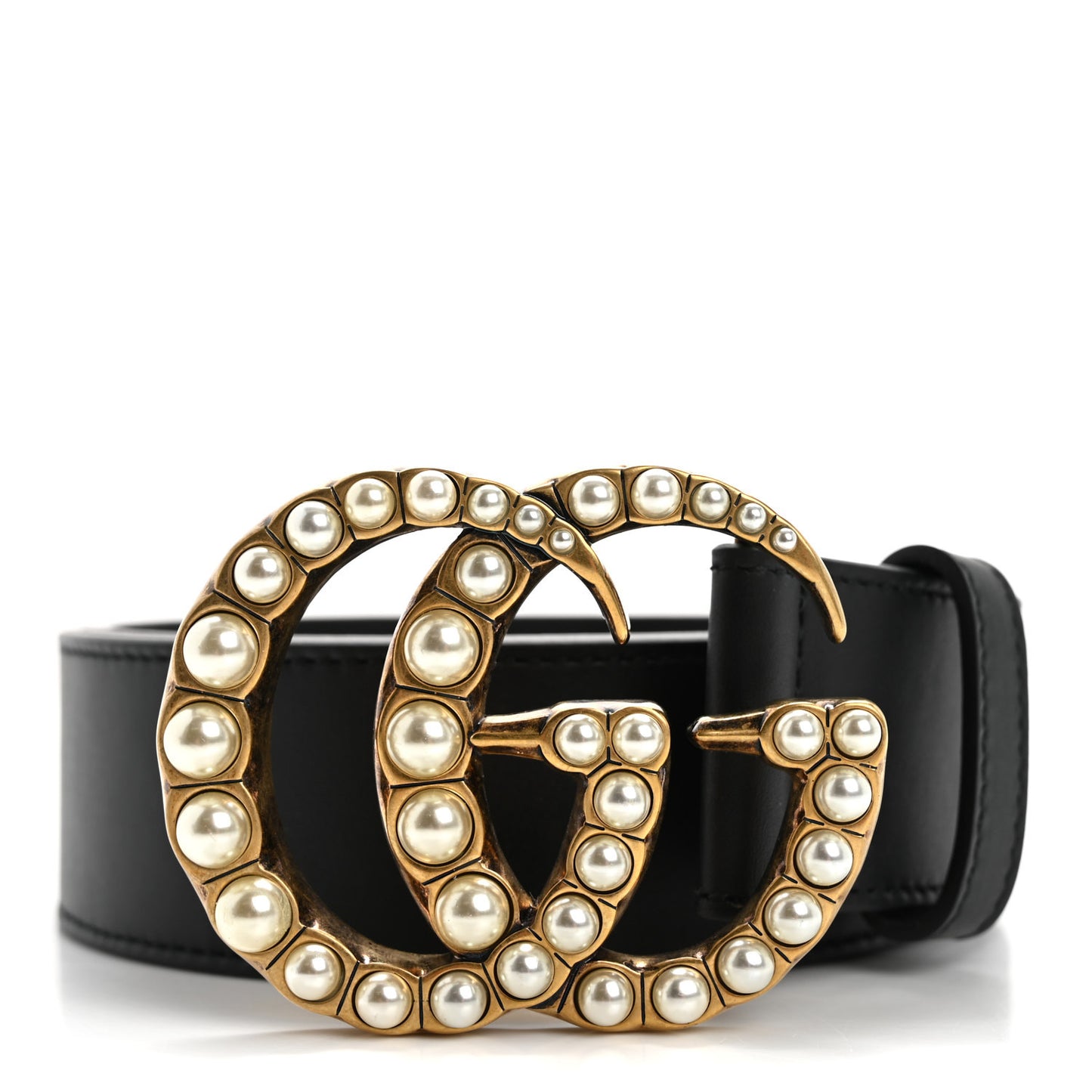 Moon Calfskin Pearl Double G 40mm Belt 70 28 Black Cream