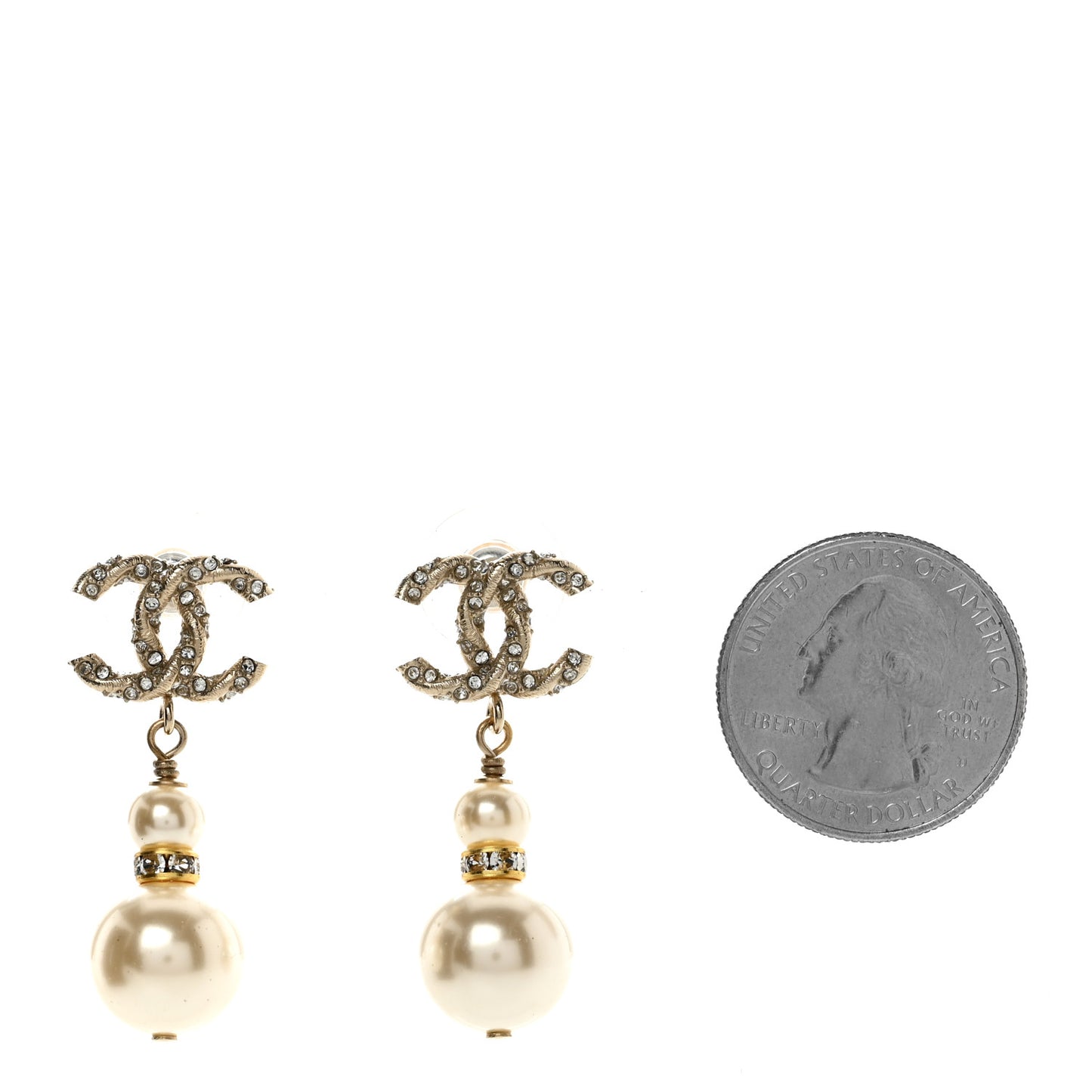 Pearl Crystal Twisted CC Drop Earrings Gold