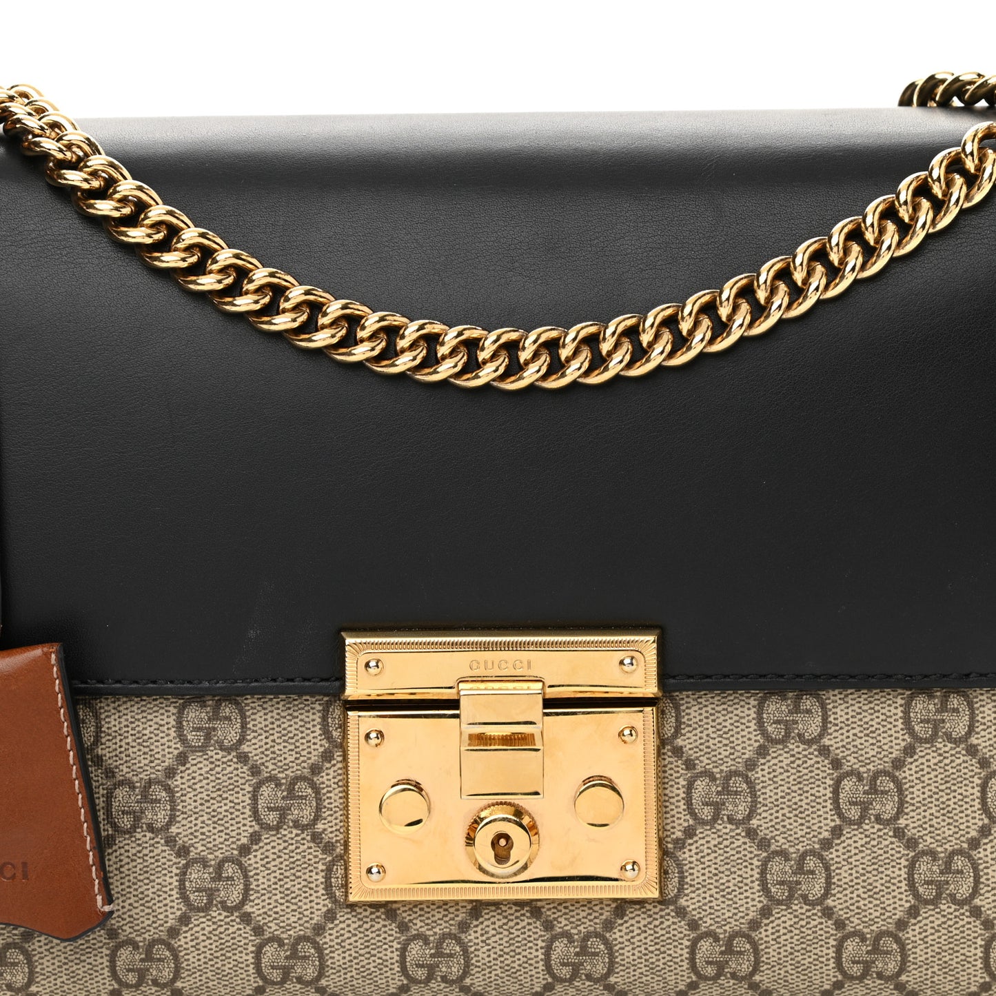 GG Supreme Monogram Calfskin Medium Padlock Shoulder Bag Beige Black Cuir