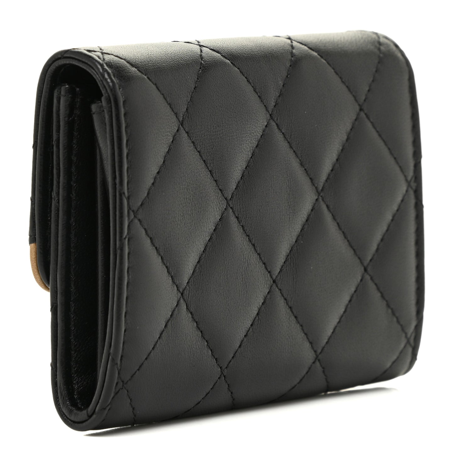 Lambskin Quilted CC Chic Flap Card Holder Black Gold