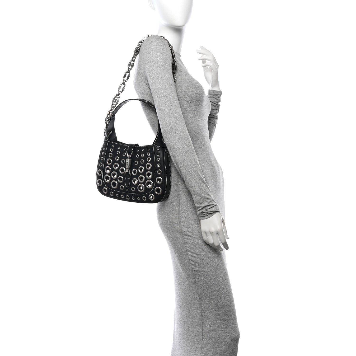 Gucci Calfskin Ha Ha Ha Jackie 1961 Eyelet Hobo Black 2 of 10