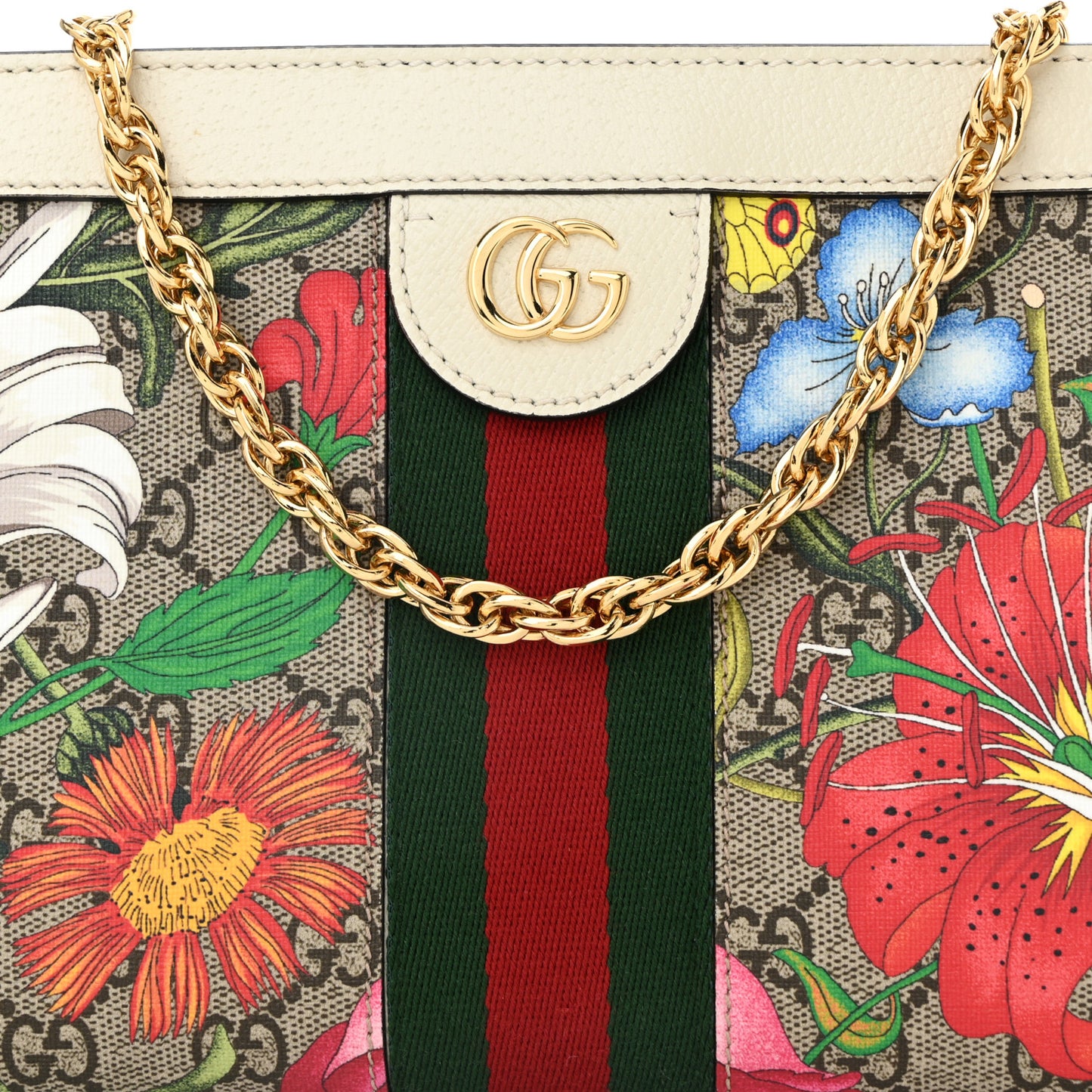 GG Supreme Monogram Flora Web Small Ophidia Chain Shoulder Bag White
