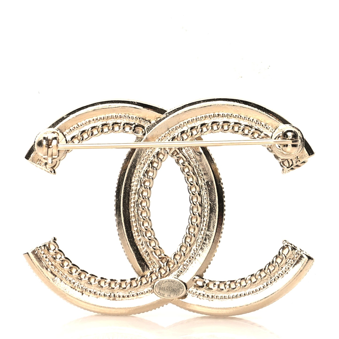 Pearl Crystal CC Brooch Gold