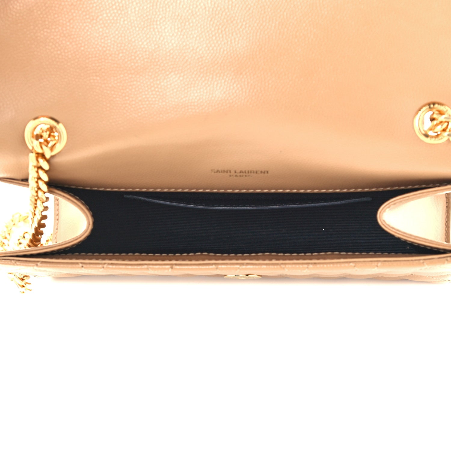 Saint Laurent Grain De Poudre Textured Mixed Matelasse Triquilt Small Monogram Satchel Dark Beige 4 of 11
