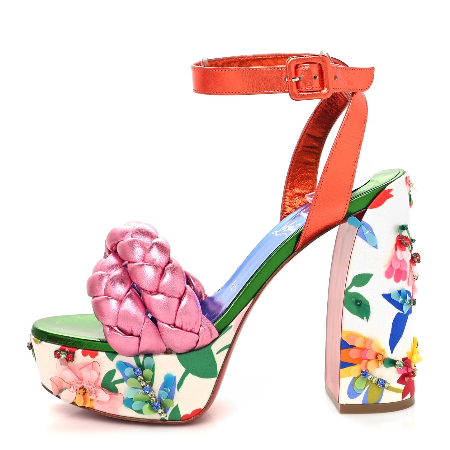 Metallic Nappa Crystal Floral Embellished Movida Brio Bloomy 130 Platform Pump 38.5 Multicolor