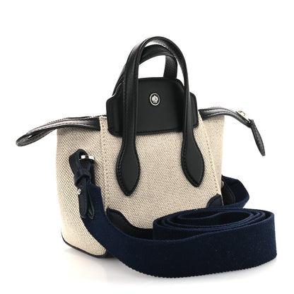 Loro Piana Calfskin Cotton Linen Nano Sesia Happy Day Bag Natural Black 3 of 9