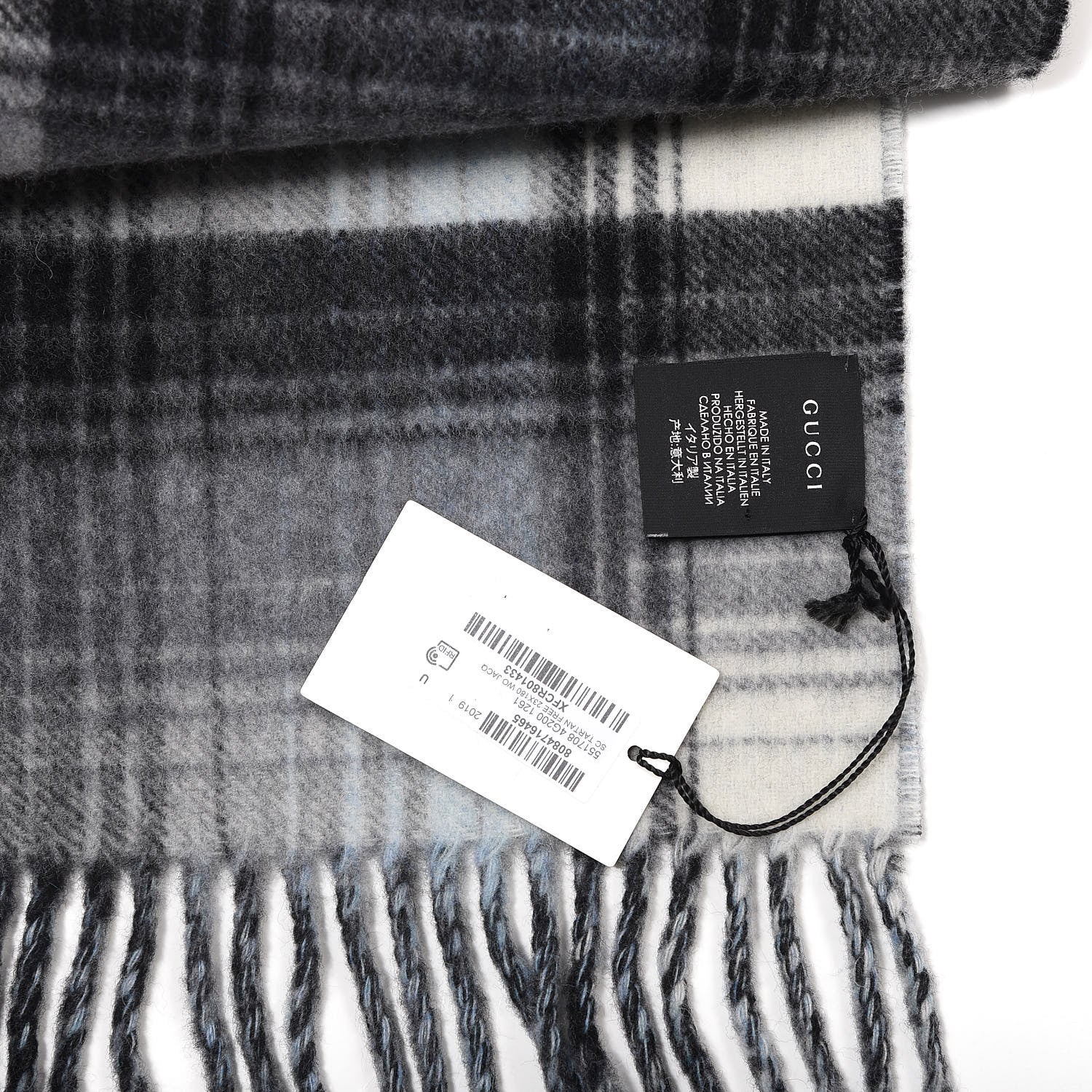 Gucci Wool GG Monogram Plaid Tartan Free Scarf Grey 3 of 4