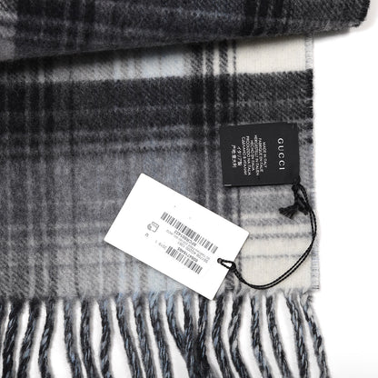 Gucci Wool GG Monogram Plaid Tartan Free Scarf Grey 3 of 4