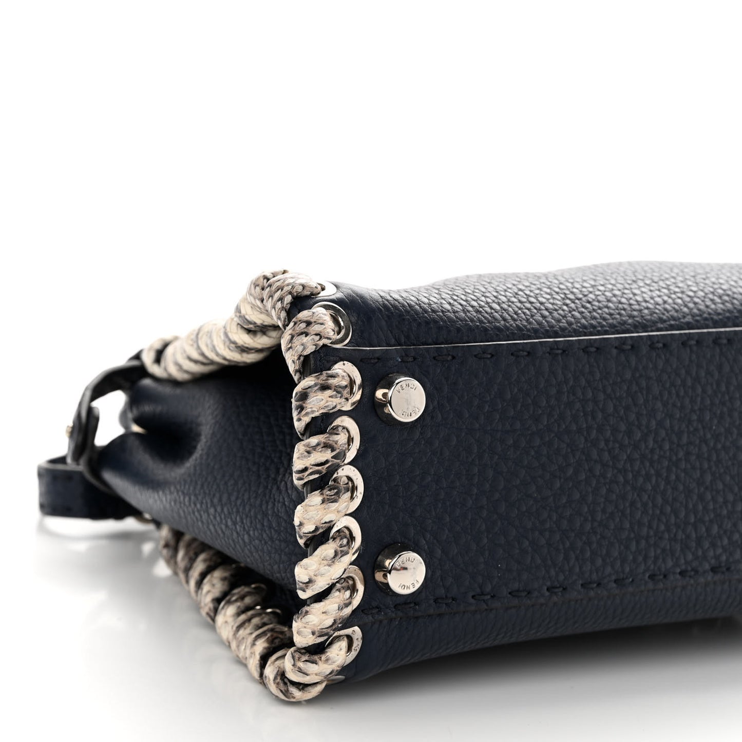 Cuoio Romano Selleria Elaphe Lace Up Mini Peekaboo Iconic Satchel Blue Notte Natural