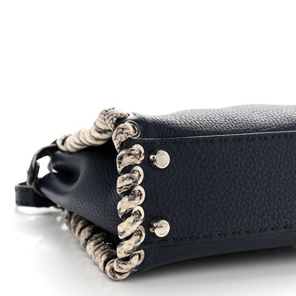 Fendi Cuoio Romano Selleria Elaphe Lace Up Mini Peekaboo Iconic Satchel Blue Notte Natural 10 of 11