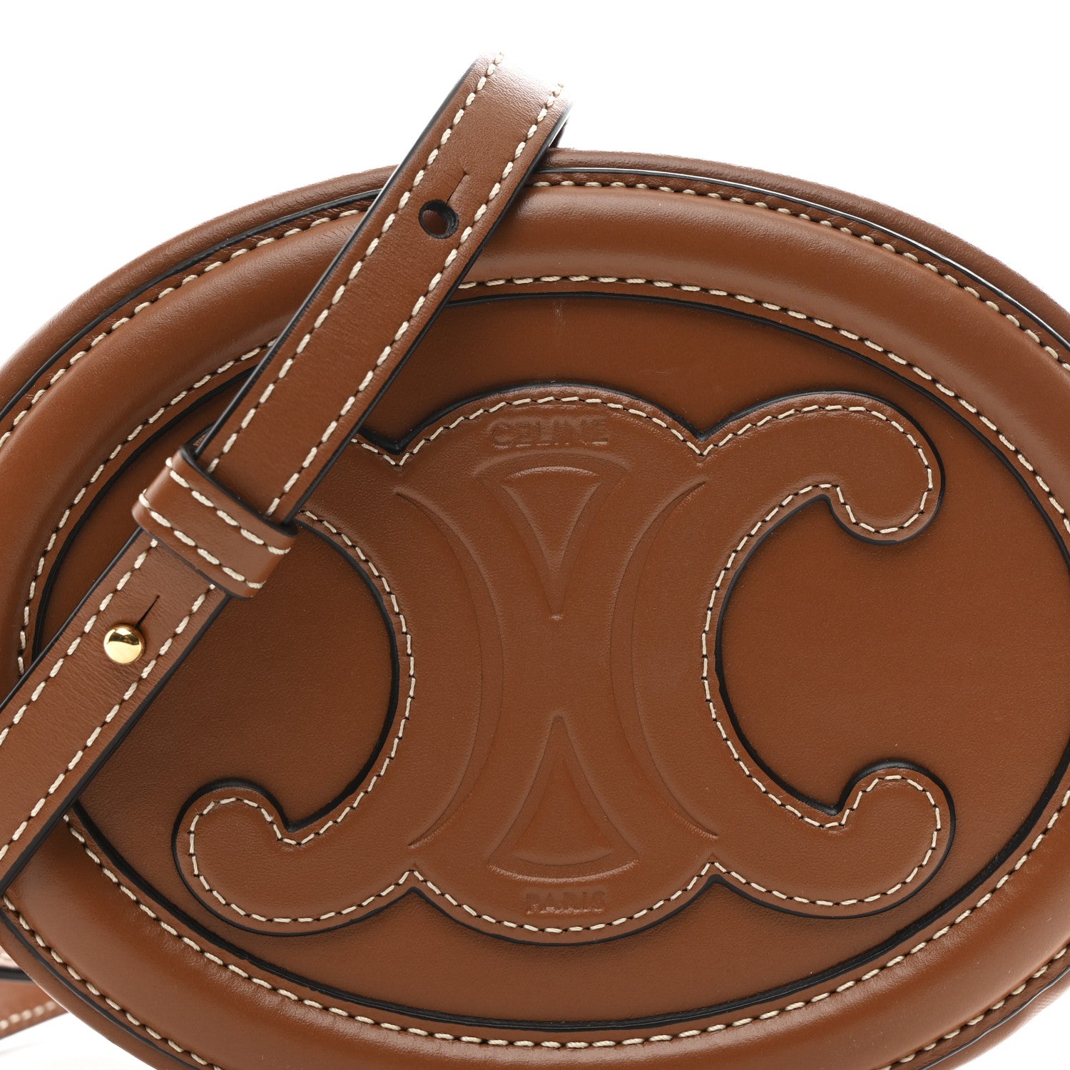 Celine Smooth Calfskin Cuir Small Triomphe Oval Crossbody Purse Tan 8 of 11
