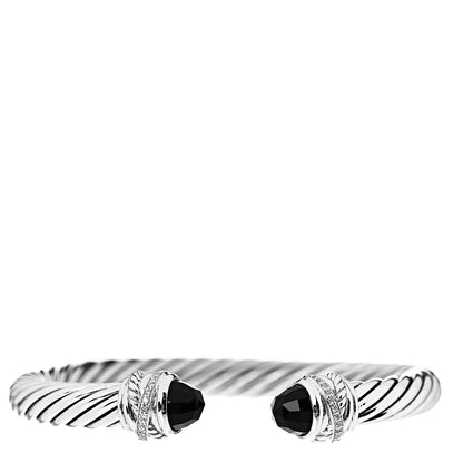 David Yurman Sterling Silver Diamond Black Onyx 7mm Cable Classics Crossover Bracelet 1 of 4