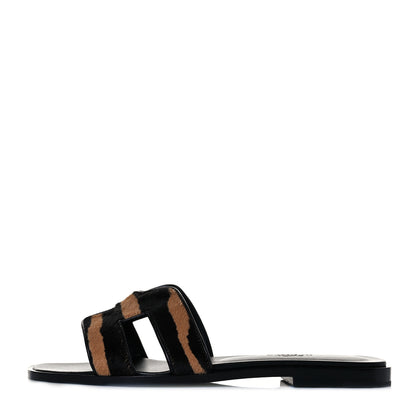 Hermes Horse Hair Zebra Print Oran Sandals 36 Black 1 of 8