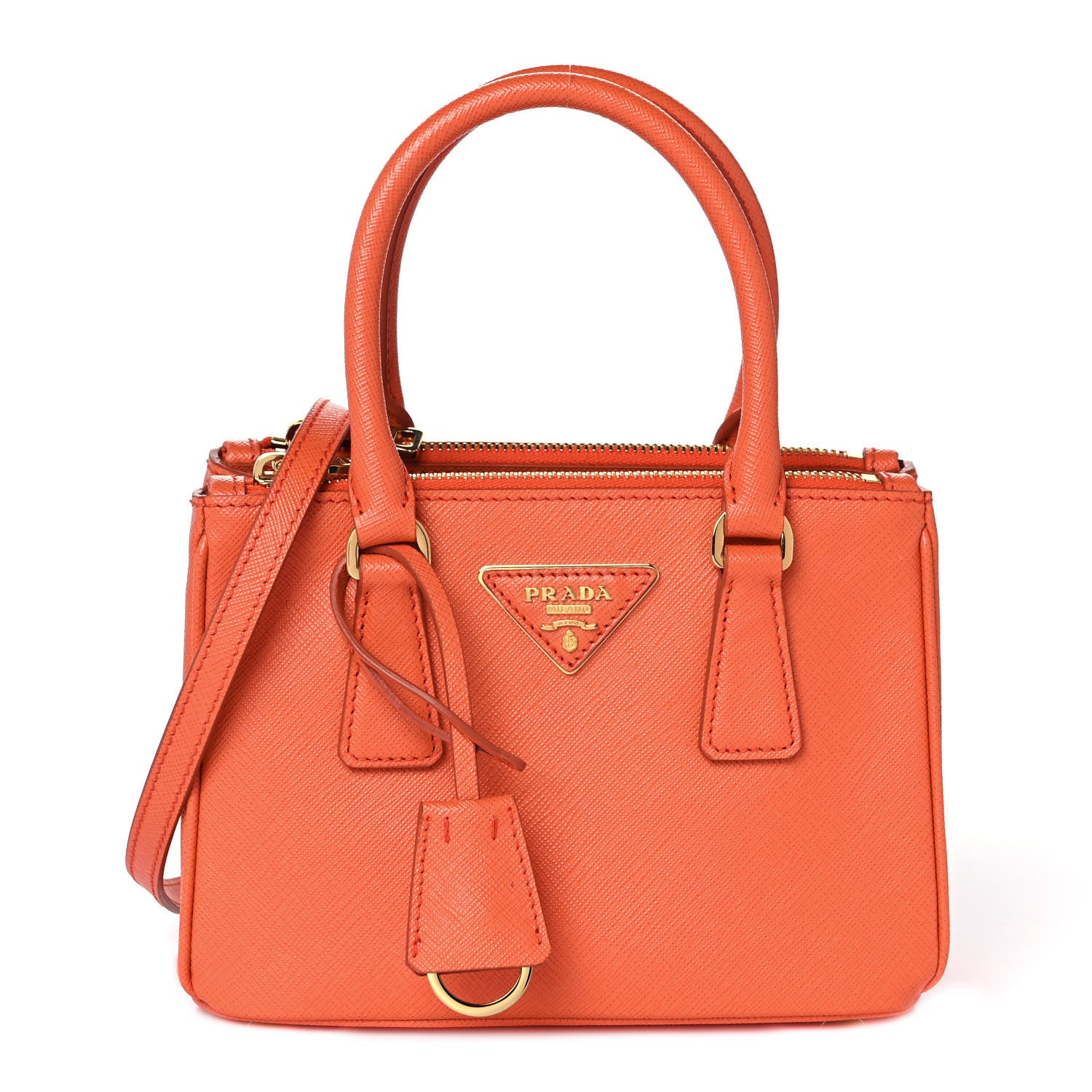Prada Saffiano Mini Galleria Double Zip Tote Papaya 1 of 8