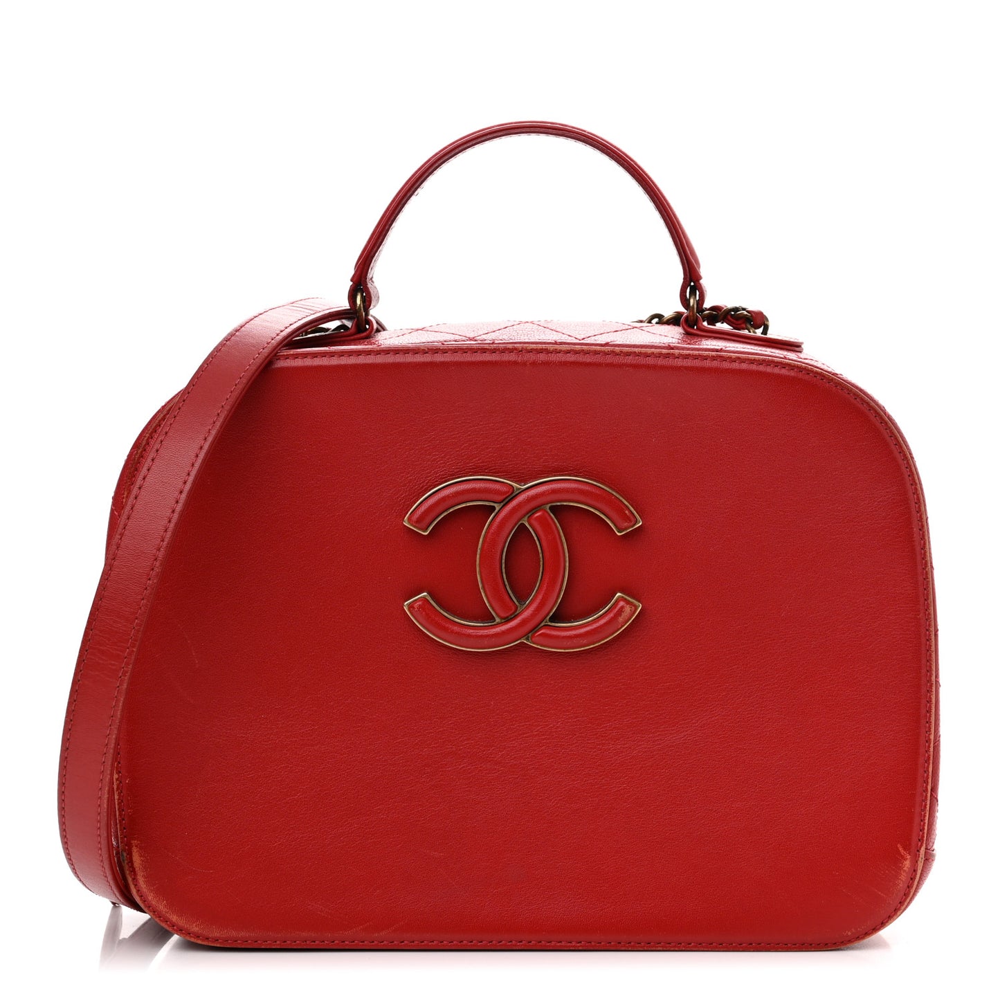 Shiny Calfskin Goatskin Quilted Coco Curve Vanity Red