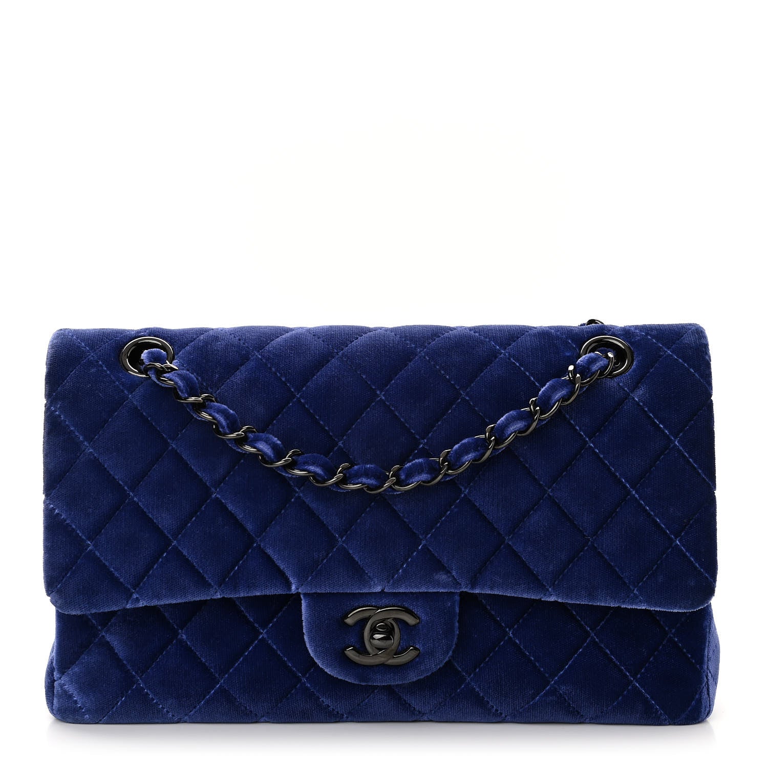 Chanel Velvet Quilted Medium Double Flap Navy Blue 1 of 10
