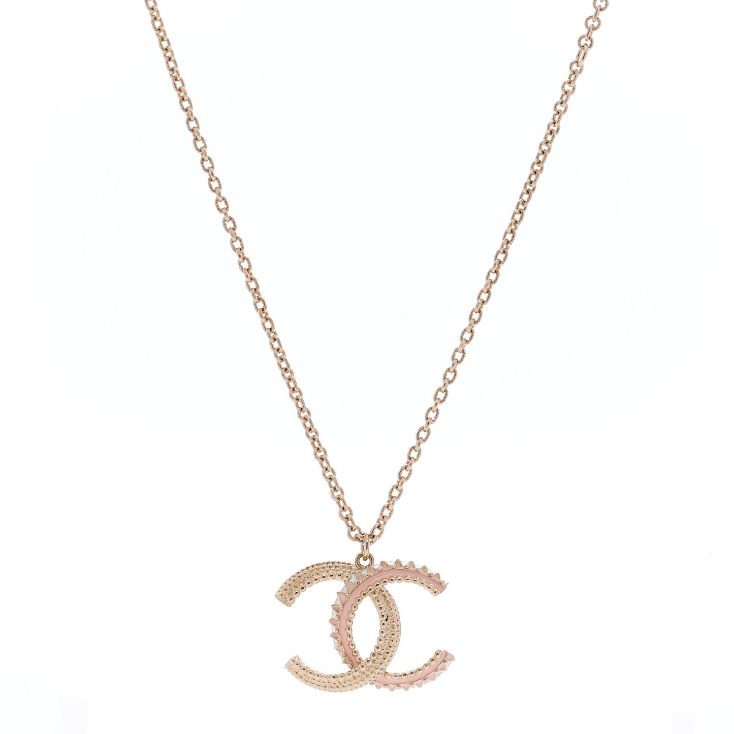 Enamel CC Necklace Gold Pink White