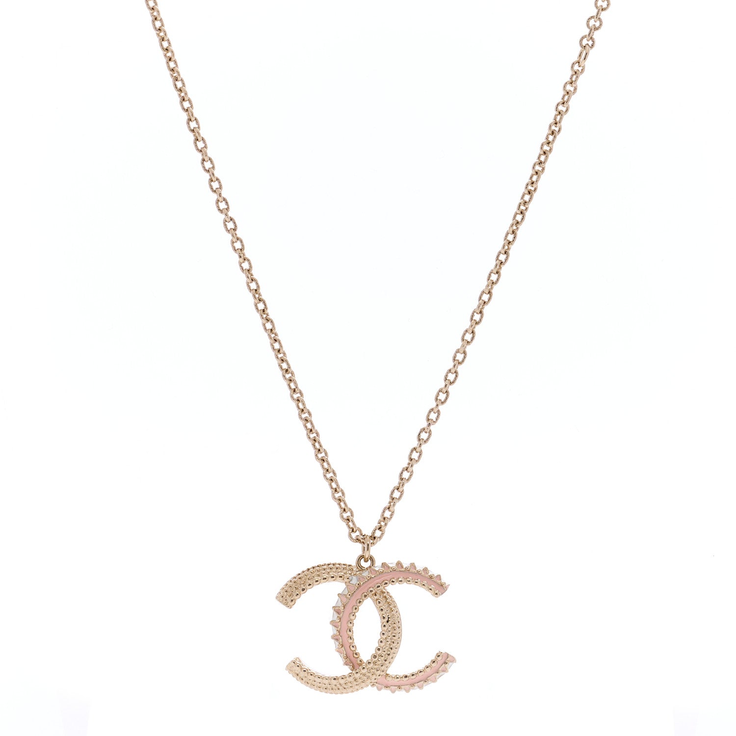 Chanel Enamel CC Necklace Gold Pink White 1 of 3