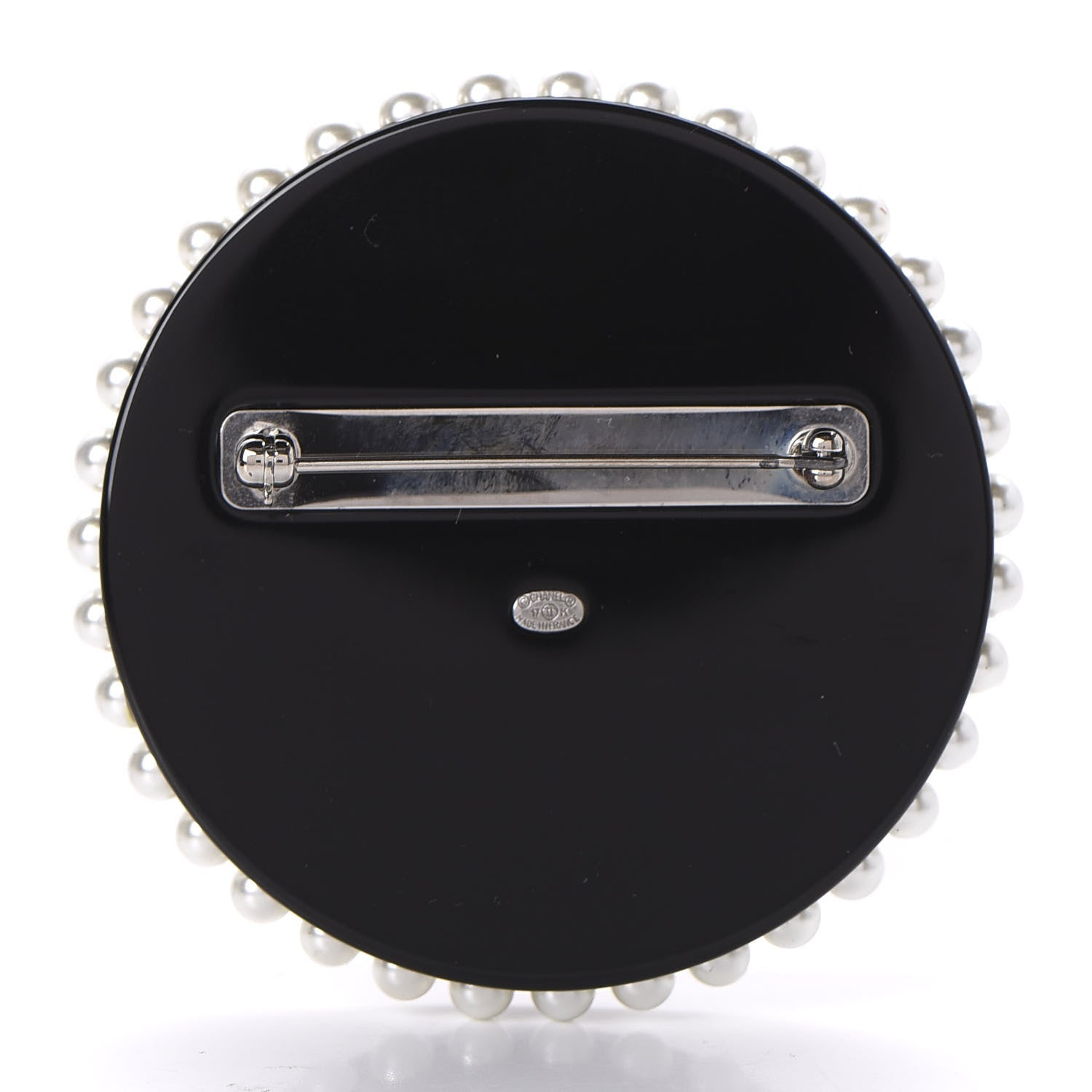 Chanel Glittered Resin Crystal Pearl CC Moon Pin Brooch Black Gold Silver 3 of 5