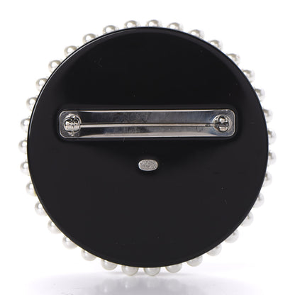 Chanel Glittered Resin Crystal Pearl CC Moon Pin Brooch Black Gold Silver 3 of 5