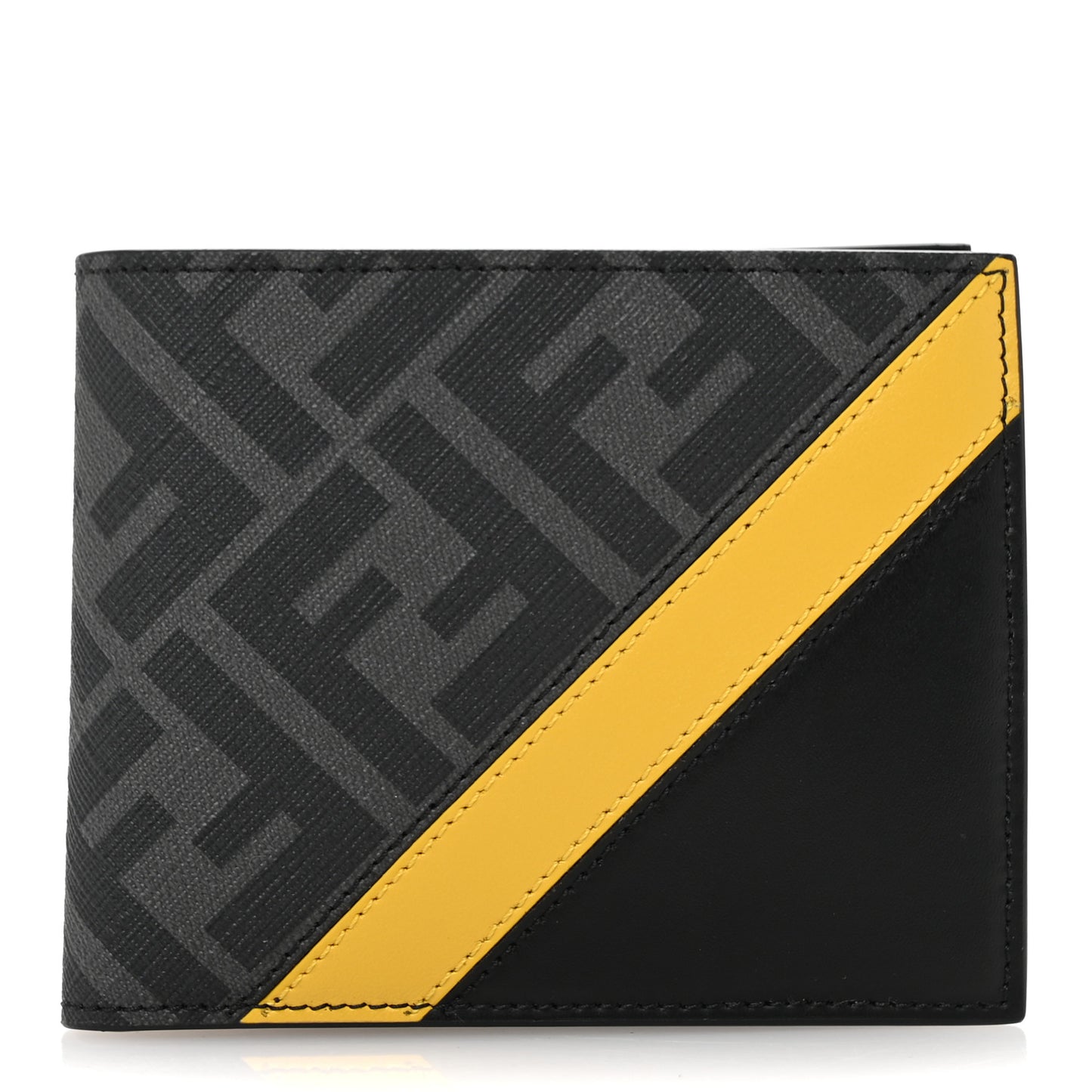 Glazed Fabric Vitello King FF 1974 Diagonal Bi-Fold Wallet Grey Black Sunflower