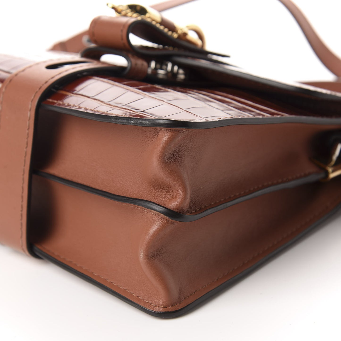 Calfskin Crocodile Embossed Small Aby Day Shoulder Bag Sepia Brown