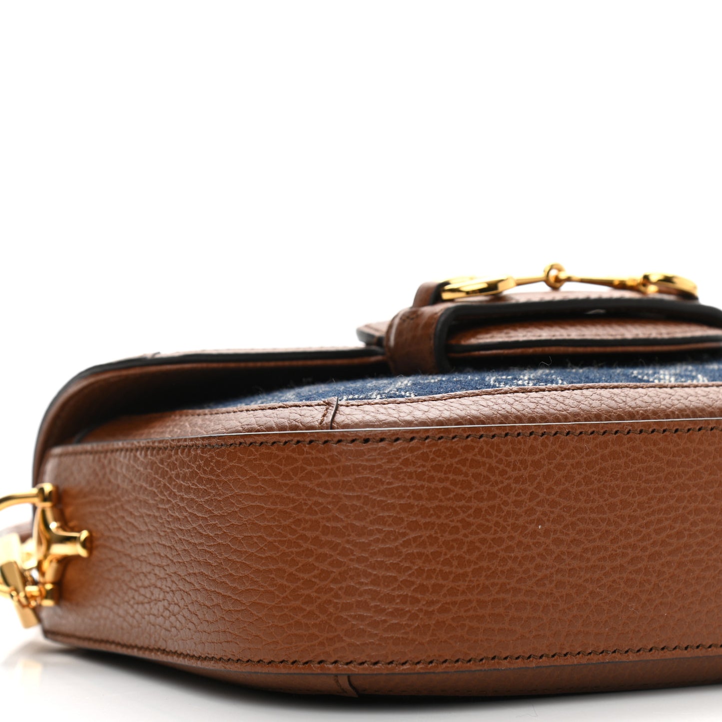 New Denim GG Monogram Dollar Calfskin Web Mini Horsebit 1955 Shoulder Bag Blue Tea Cuir Epilog