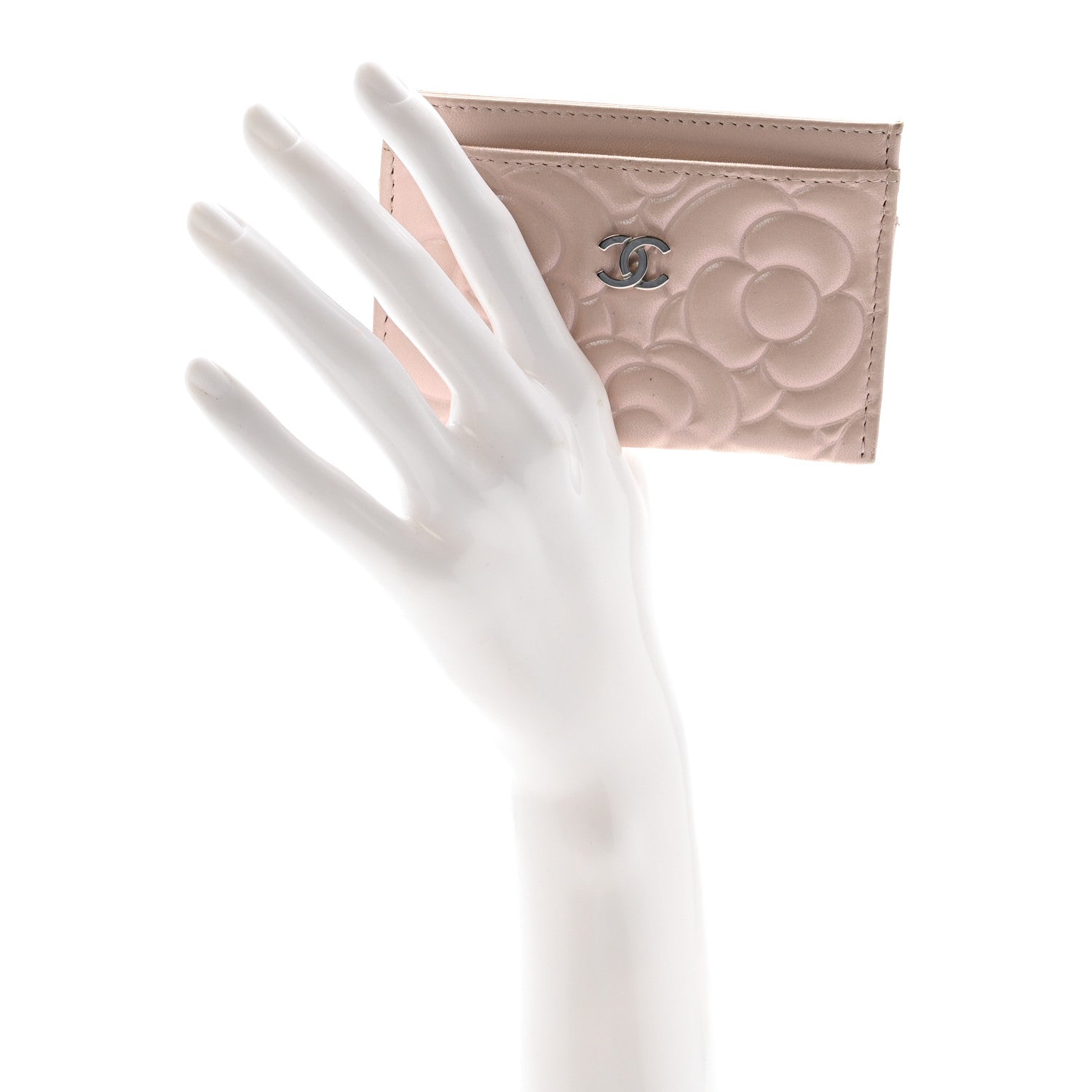 Chanel Iridescent Lambskin Camellia Embossed Card Holder Light Pink 2 of 9