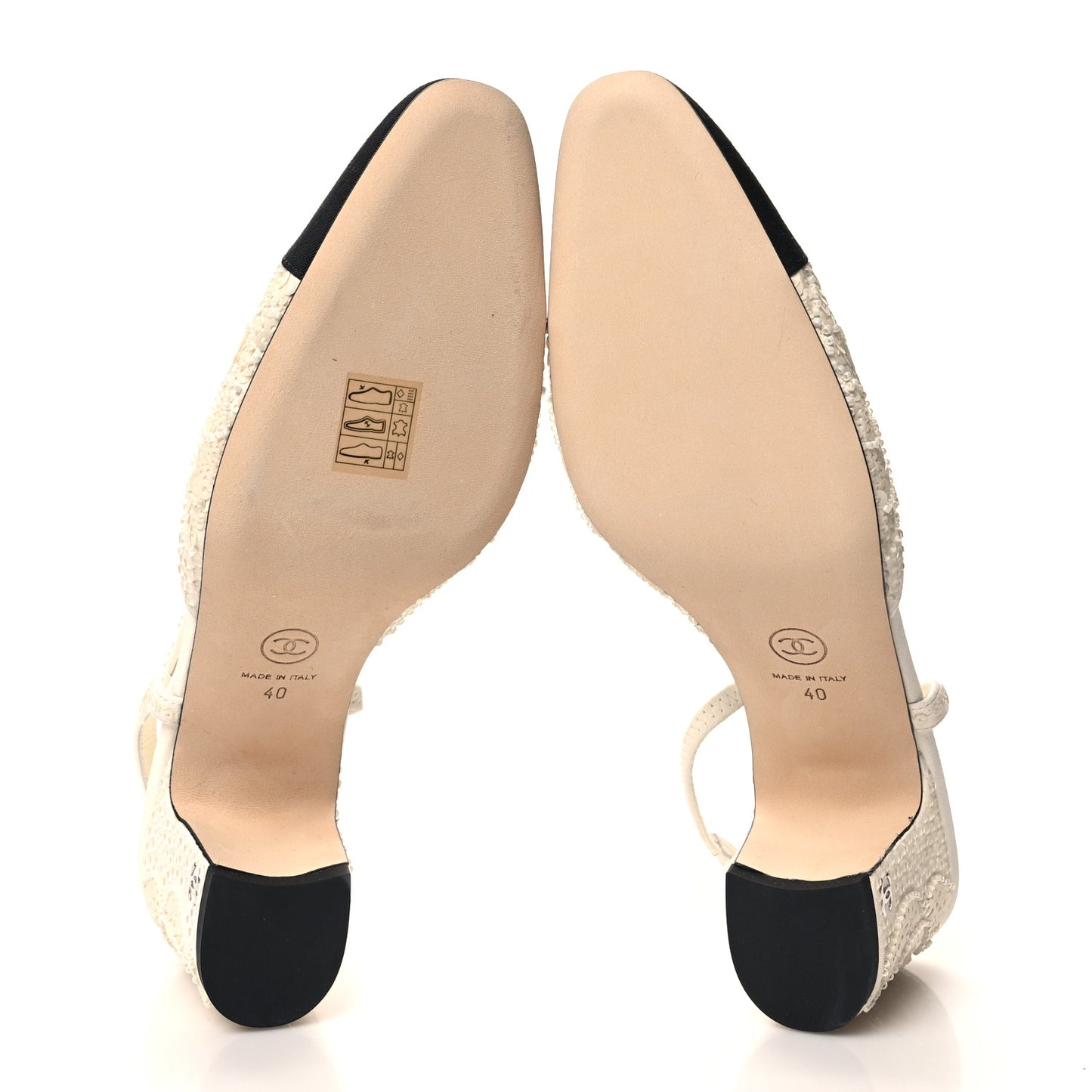 Strass Sequin Grosgrain Cap Toe CC Slingback Pumps 40 White Black