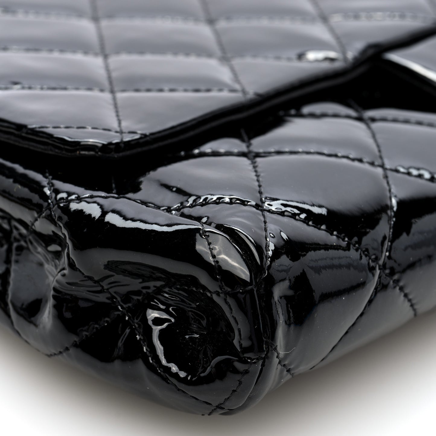 Patent Quilted Clutch with Chain Flap Black