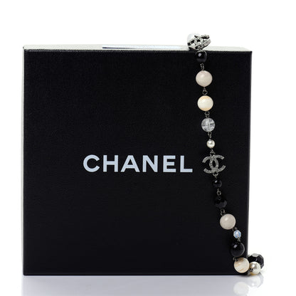 Chanel Pearl Crystal Bead CC Long Necklace Black Silver 6 of 6