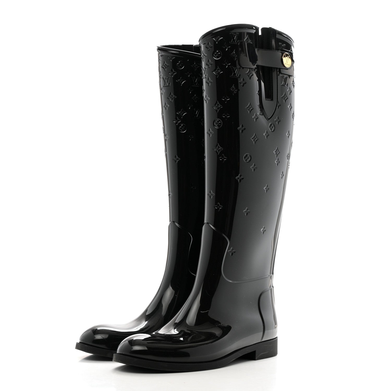 Louis Vuitton Rubber Embossed Monogram Drops High Rain Boots 38 Black 3 of 8