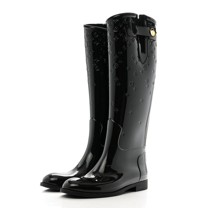 Louis Vuitton Rubber Embossed Monogram Drops High Rain Boots 38 Black 3 of 8