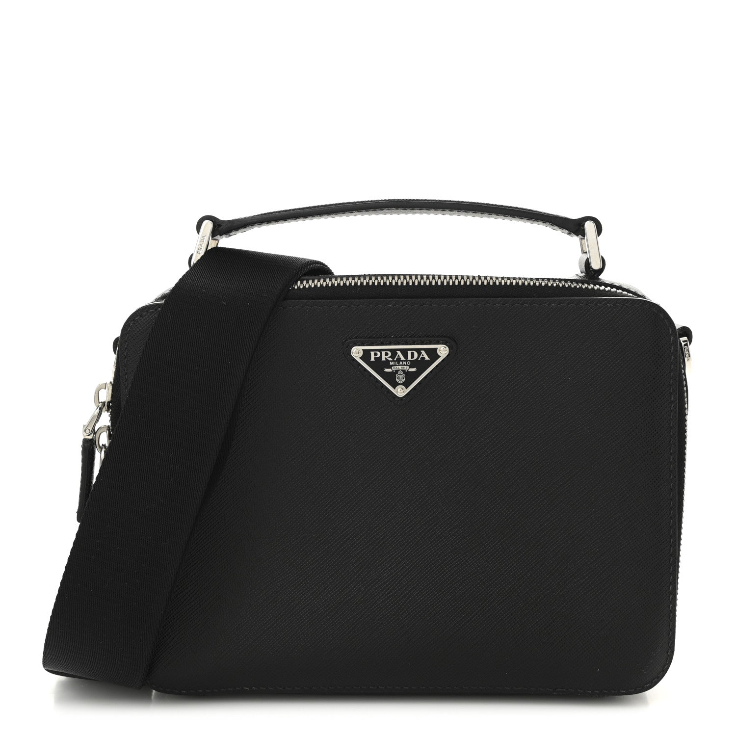 Prada Saffiano Travel Medium Brique Crossbody Bag Black 1 of 11