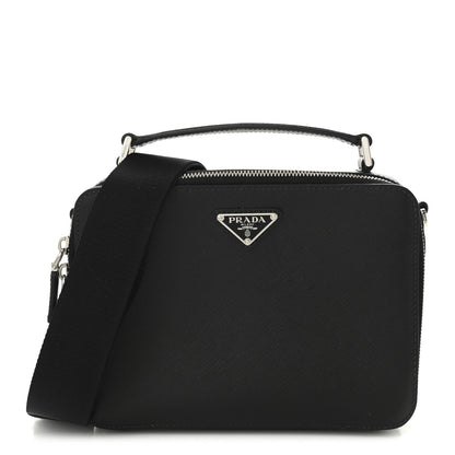 Prada Saffiano Travel Medium Brique Crossbody Bag Black 1 of 11