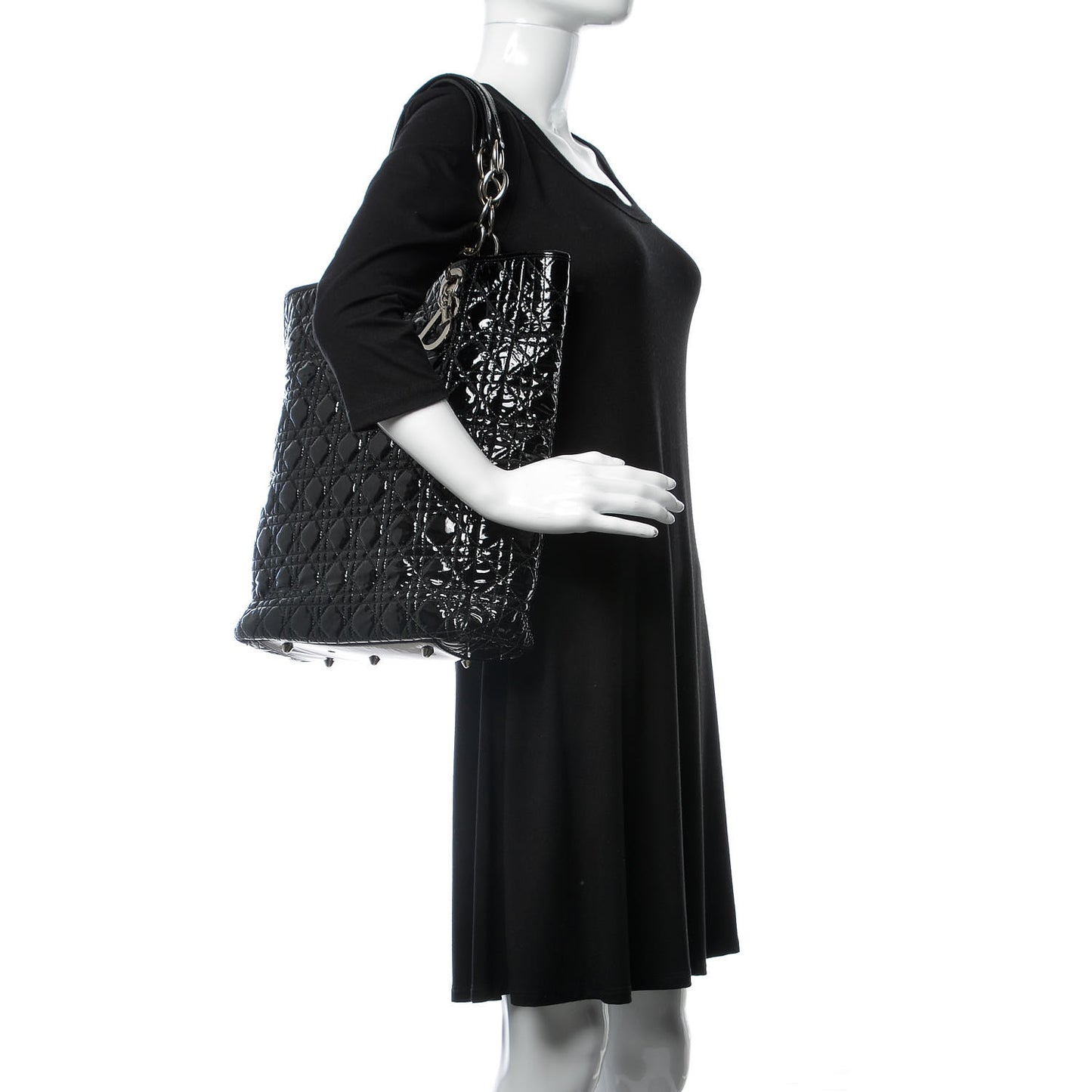 Patent Cannage Dior Soft Shopping Tote Black