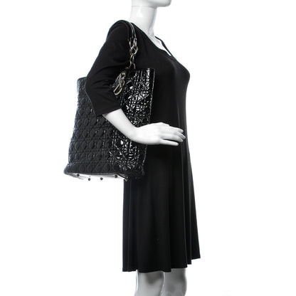Christian Dior Patent Cannage Dior Soft Shopping Tote Black 2 of 8