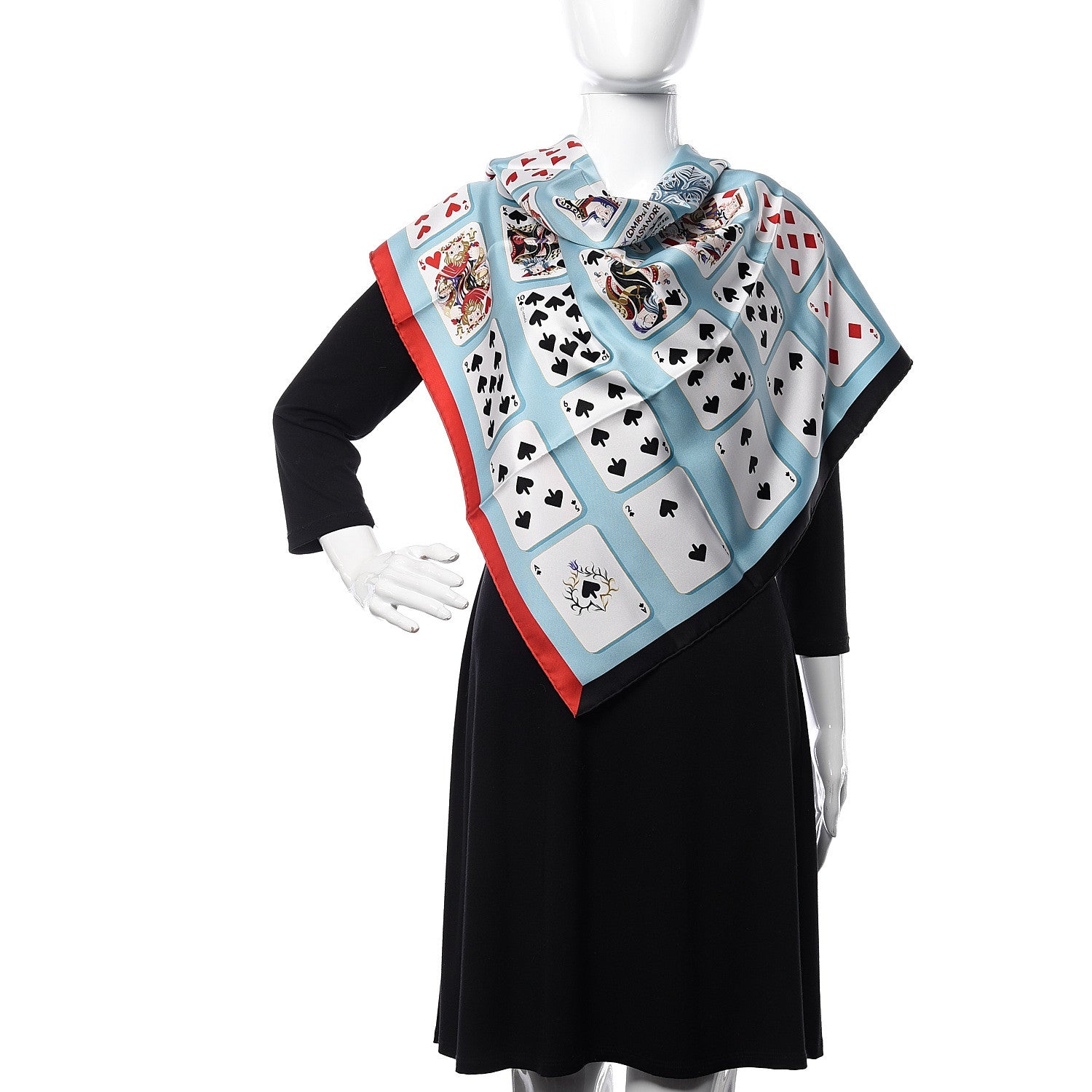 Hermes Silk Jeu de Cartes Scarf 90 Bleu Glacier Rouge Black 2 of 6