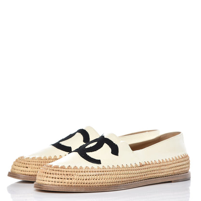 Chanel Lambskin Grosgrain CC Espadrilles 41 Ivory Black 2 of 9