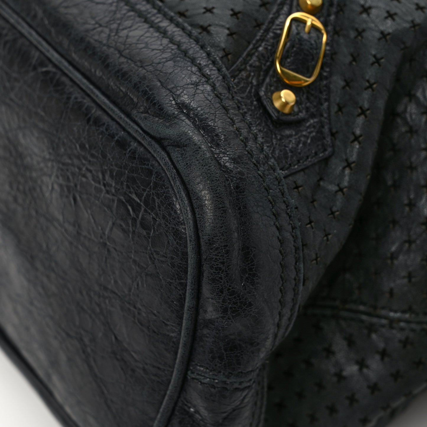 Agneau Classic Gold Hardware Perforated Cross Mini Pampille Black