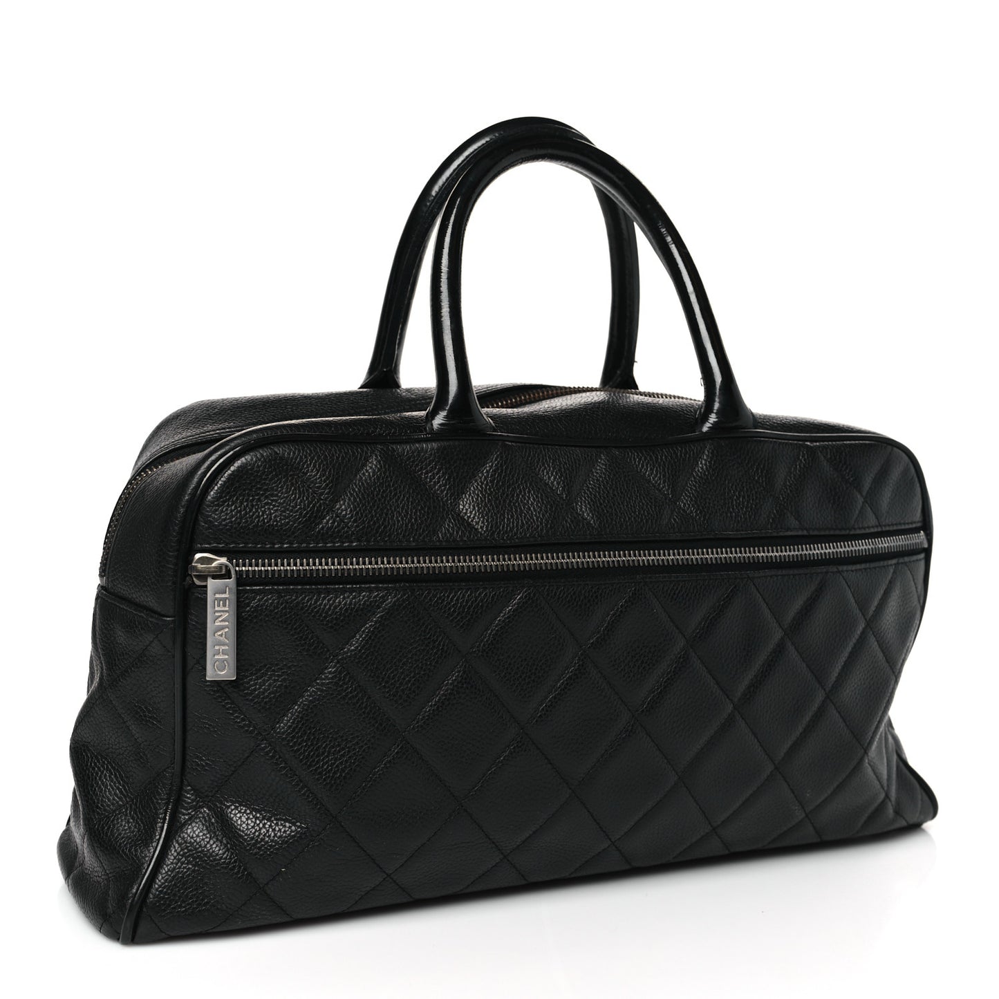 Caviar Patent Quilted Large Bowler Black