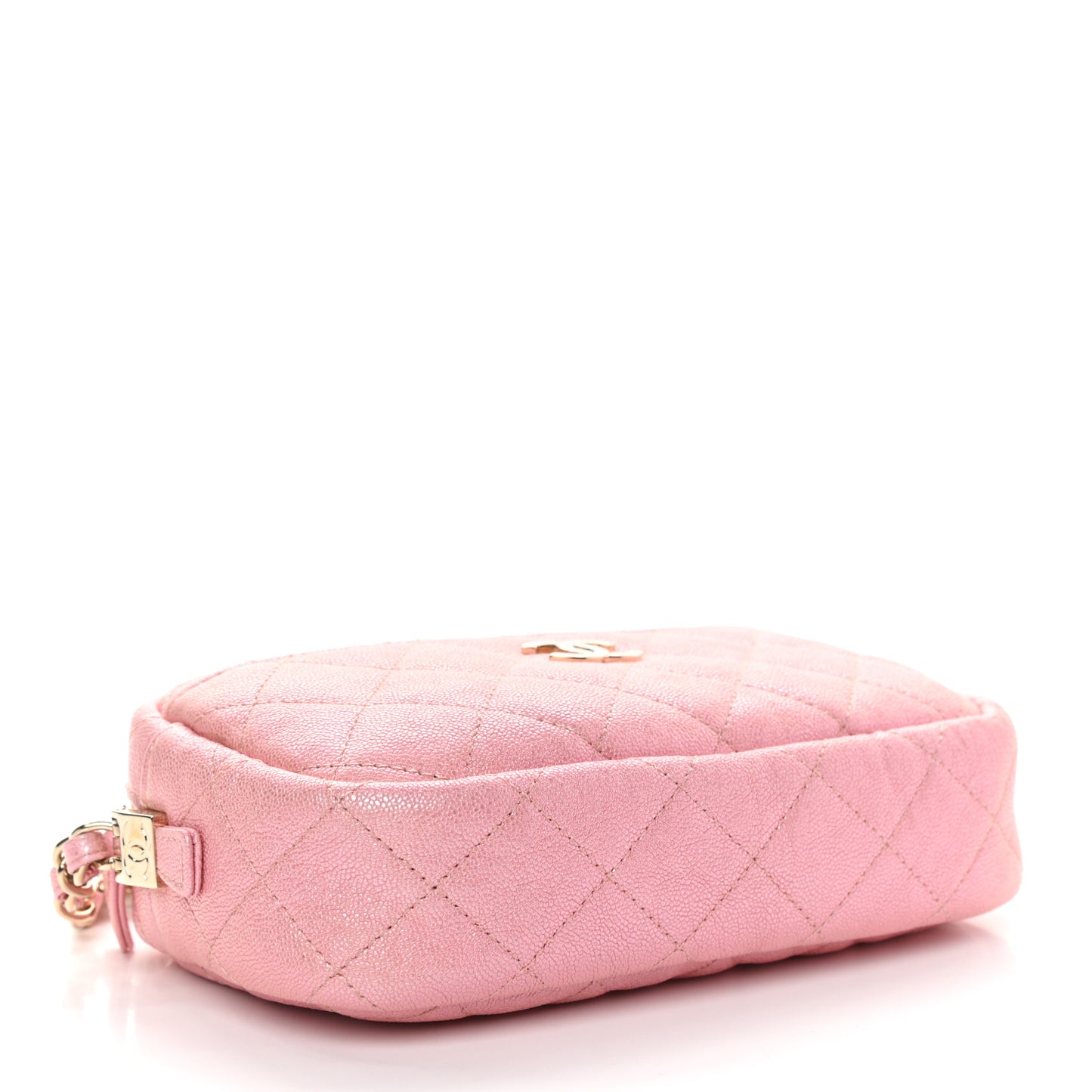 Iridescent Caviar Quilted Small Timeless Camera Case Pink
