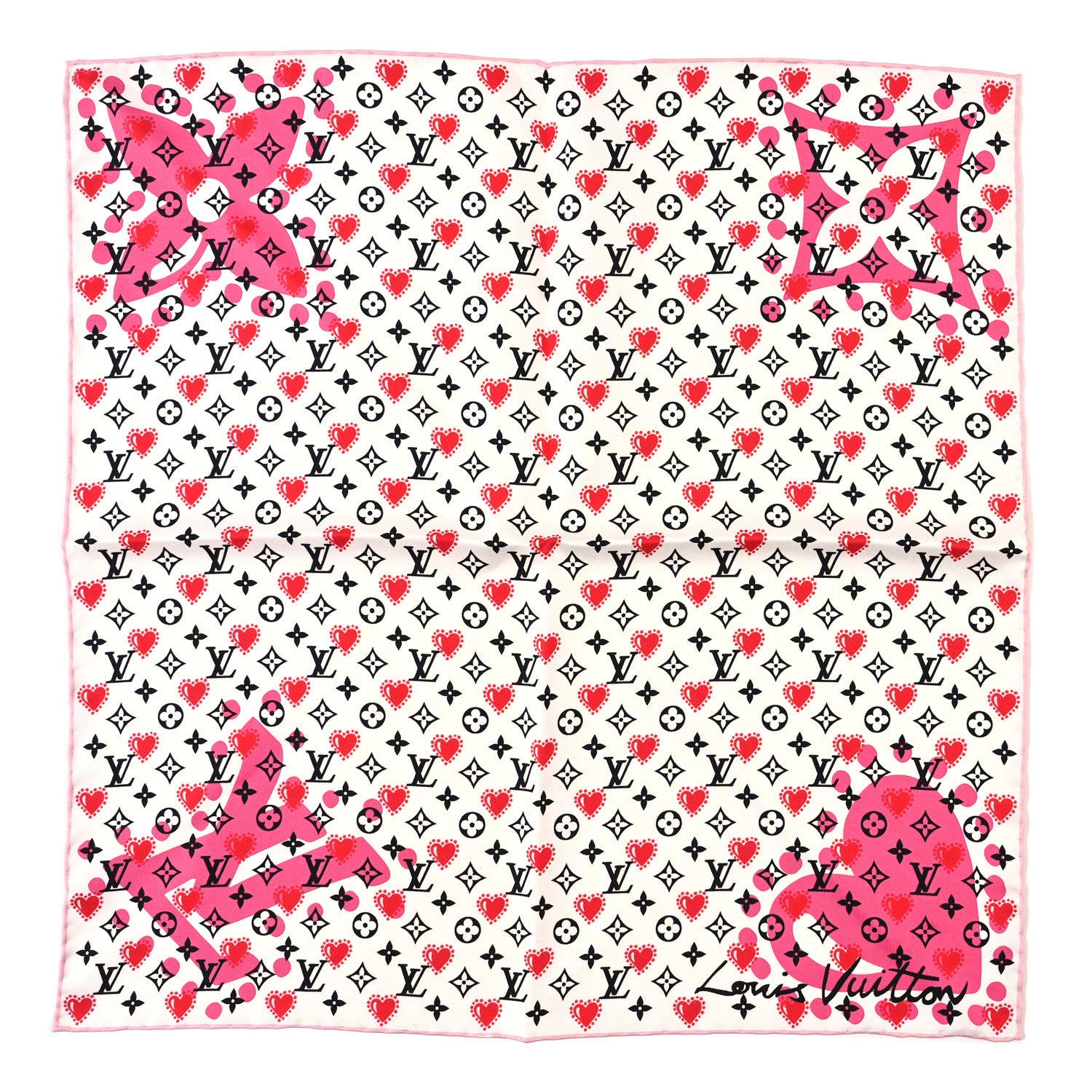 Louis Vuitton Silk I LV U Square 45 Scarf Pink White 1 of 3