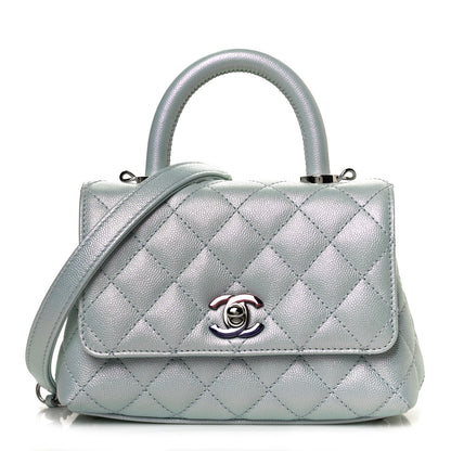 Chanel Iridescent Caviar Quilted Extra Mini Coco Handle Flap Light Blue 9 of 12